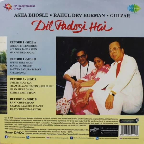 Dil Padosi Hai, Asha Bhosle, Rahul Dev Burman, Gulzar, Vinyl Record, Lp - Image 2