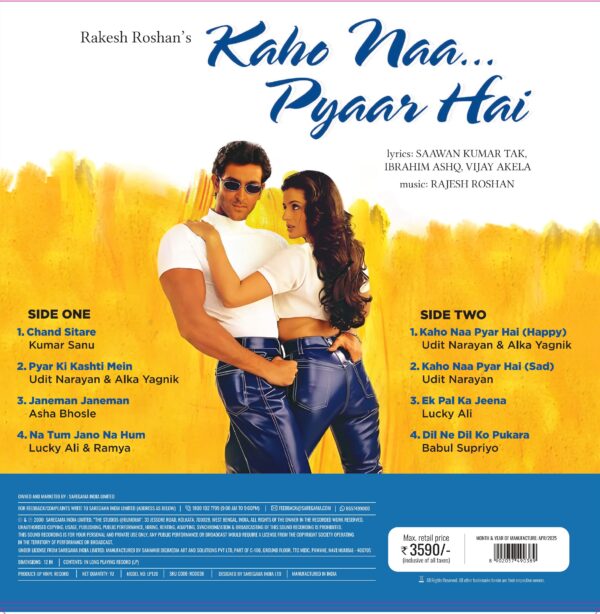 Kaho Naa… Pyaar Hai, Rajesh Roshan, Saawan Kumar Tak, Vinyl Record, Lp - Image 2